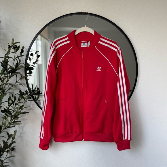 Adidas Classic Red and White Adicolor Track Jacket Women’s M - Picture 1 of 7